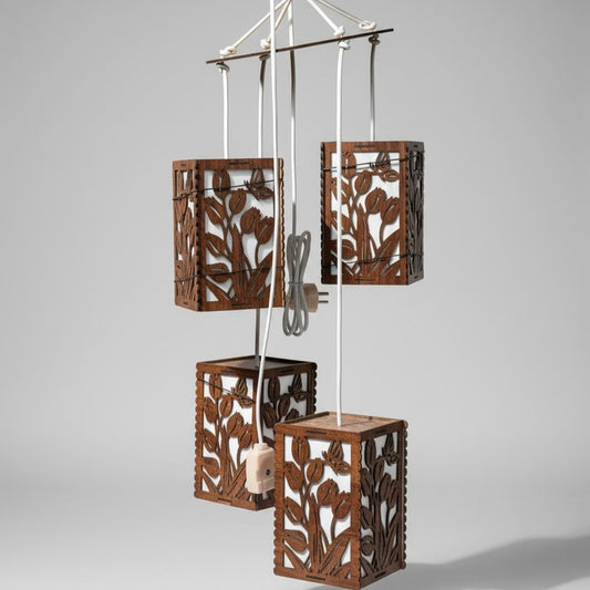 Handcrafted Wooden Pendant Light - Flower Effect