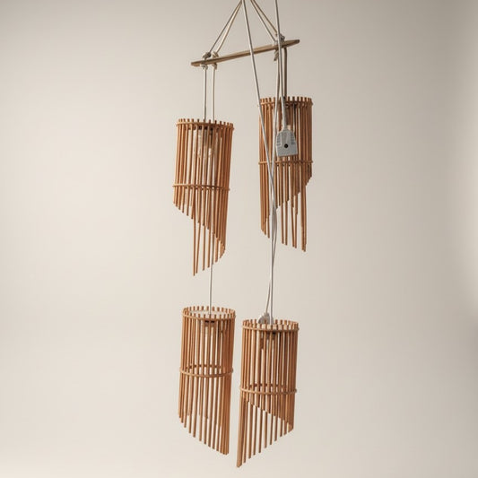 Wooden Grill Design Hanging Lamp - Brown